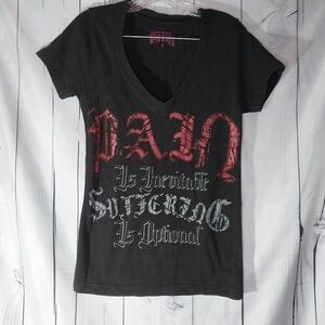 Black Label Pink Punk Graphic V-Neck Edgy Vintage Tee